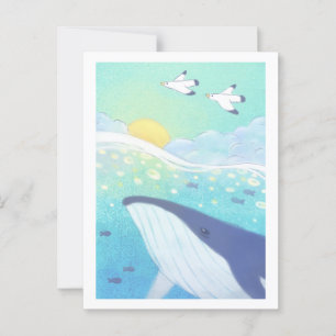 Carte Postale Baleine, mouettes et l'été Illustration de l'océan