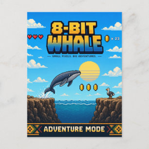 Carte Postale Baleine, Rétro Pixel Art 8-Bit