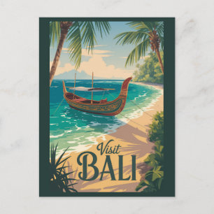 Carte Postale Bali Indonésie Illustration Art de Voyage Vintage