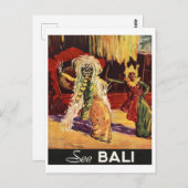 Carte Postale Bali, masque traditionnel, danse, voyage vintage (Devant / Derrière)