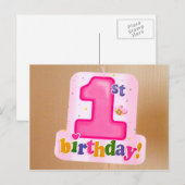 Carte Postale Balise rose 1er anniversaire sur la porte (Devant / Derrière)