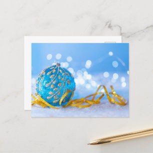 Carte Postale Balle de décoration bleue de Noël
