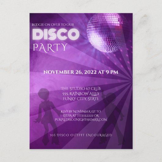 Carte Postale Balle De Disco Violet Cool Fête (Devant)