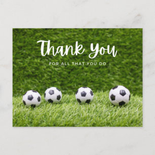 Carte Postale Balle de foot merci avec ballon sur herbe verte
