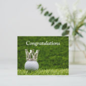 Carte Postale Balle de golf avec couronne argentée félicitations (Debout devant)