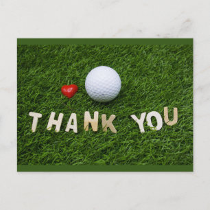 Carte Postale Balle de golf avec le mot merci sur de l'herbe ver