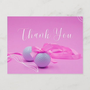 Carte Postale Balle de golf avec merci sur rose pour bébé fille 