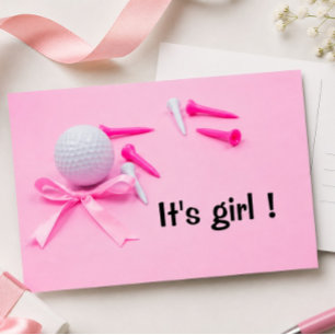 Carte Postale Balle de golf c'est une baby shower fille sur rose