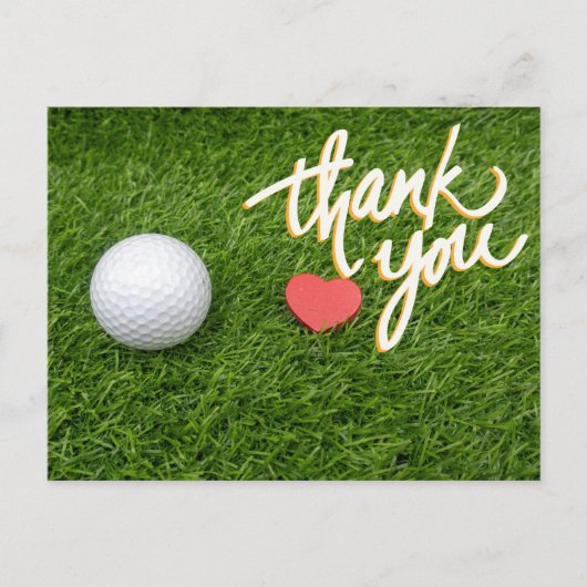 Carte Postale Balle de golf cœur rouge sur vert avec amour merci (Devant)