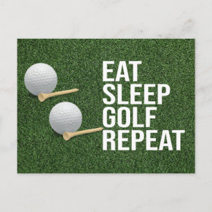 Carte Postale Balle de golf manger dormir golf répéter sur gazon