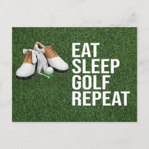 Carte Postale Balle de golf manger dormir golf répéter sur herbe
