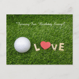 Carte Postale Balle de golf sur de l'herbe verte pour l'annivers