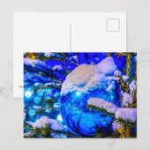 Carte Postale Balle de Noël bleue, Neige (Devant / Derrière)
