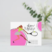 Carte Postale Balle de tennis avec anniversaire de joueuse (Debout devant)