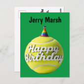 Carte Postale Balle de tennis avec chapeau d'anniversaire joyeux (Devant / Derrière)