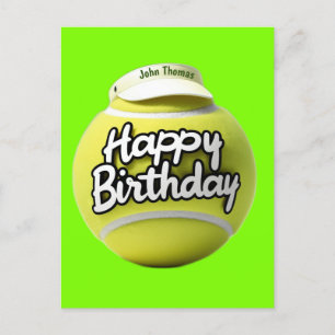 Carte Postale Balle de tennis avec joyeux anniversaire portant u