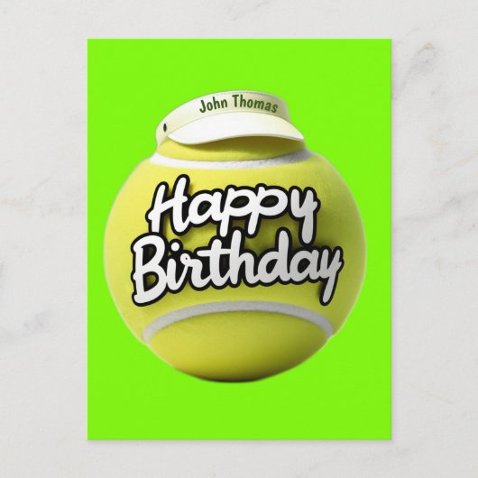 Carte Postale Balle de tennis avec joyeux anniversaire portant u (Devant)