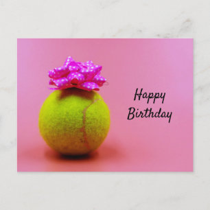 Carte Postale balle de tennis avec joyeux mot d'anniversaire ros