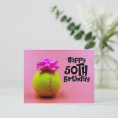 Carte Postale Balle de tennis avec mot anniversaire 50 ans sur r (Debout devant)