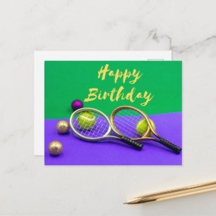 Carte Postale Balle de tennis avec mot joyeux anniversaire sur u