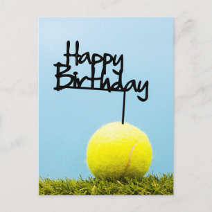 Carte Postale Balle de tennis avec panneau Joyeux Anniversaire s
