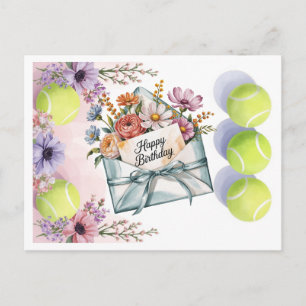 Carte Postale Balle de tennis et fleurs pour l'anniversaire d'un