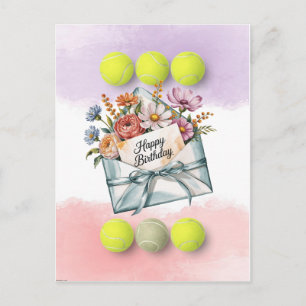 Carte Postale Balle de tennis et fleurs pour l'anniversaire d'un