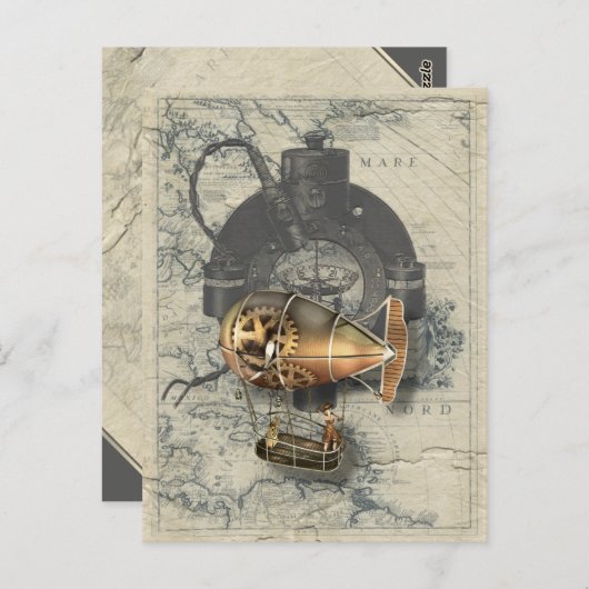 Carte Postale Balle Dirigible Steampunk (Devant / Derrière)