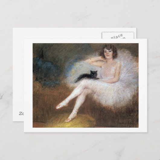 Carte Postale Ballerina avec chat noir, Pierre Carrier-Belleuse (Devant / Derrière)