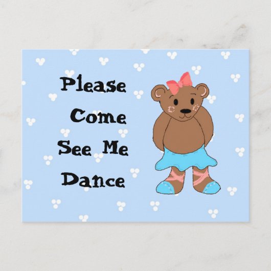 Carte Postale Ballerina Bear Dance Considérant Invitation (Devant)