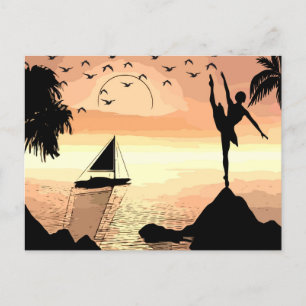 Carte Postale Ballerina Dancing Sunset Abstraite silhouette Art