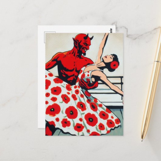 Carte Postale Ballerina dans une robe de coquelicot danser avec  (Devant/Arrière en situation)
