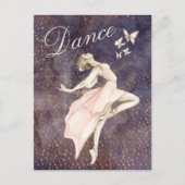 Carte Postale Ballerina et papillons dansent Ballet violet rose (Devant)