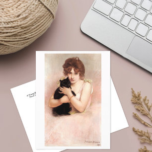 Carte postale Ballerina Holding Black Cat Belleuse