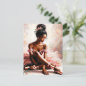 Carte Postale Ballerina noire portant l'art Tutu rose (Debout devant)