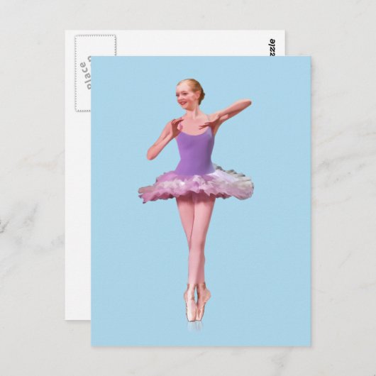 Carte Postale Ballerina On Point en violet et blanc (Devant / Derrière)