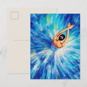 Carte Postale Ballerine gracieuse dans un vortex bleu cosmique P
