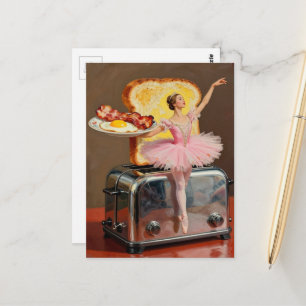 Carte Postale ballet pour petit déjeuner toast et œufs surréalis