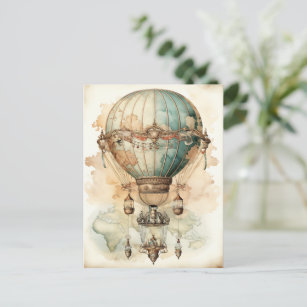 Carte Postale Ballon à air chaud bleu vapeur vintage (2)