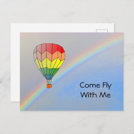 Carte postale - Ballon à air chaud et arc-en-ciel (Devant / Derrière)
