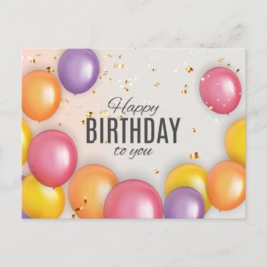 Carte Postale Ballon de joyeux anniversaire confetti moderne (Devant)