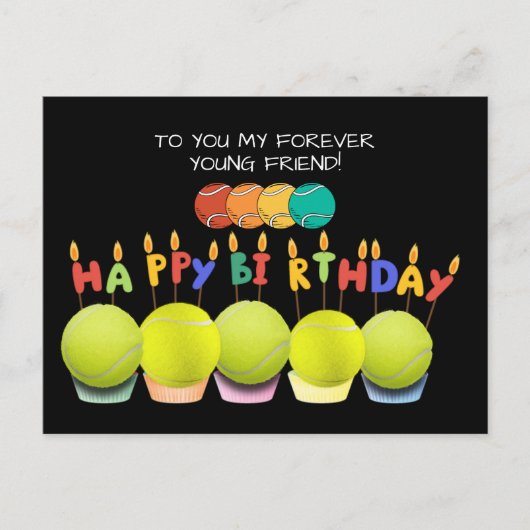 Carte Postale Ballon de tennis avec joyeux anniversaire (Devant)
