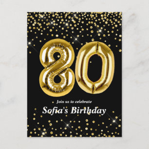 Carte Postale ballon doré pailleté pour fête d'anniversaire de 8