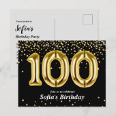 Carte Postale ballon doré pailleté pour fête de 100e anniversair (Devant / Derrière)