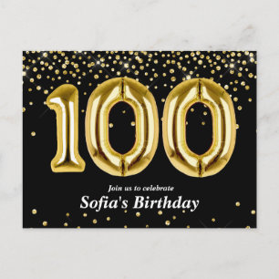 Carte Postale ballon doré pailleté pour fête des 100 ans