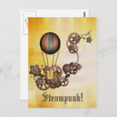 Carte Postale Ballon Steampunk Antique Jaune (Devant / Derrière)