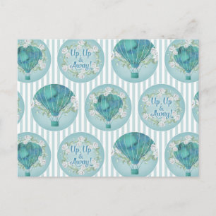 Carte Postale Ballon Turquoise à air chaud - Aqua White Stripes