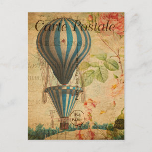 Carte Postale Ballon vintage à air chaud Floral Flowers Français