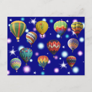 Carte Postale Ballons à air chaud brillant rose Étoiles