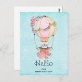 Carte Postale Ballons à air chaud mignon avec Aquarelle Ours Bon (Devant / Derrière)